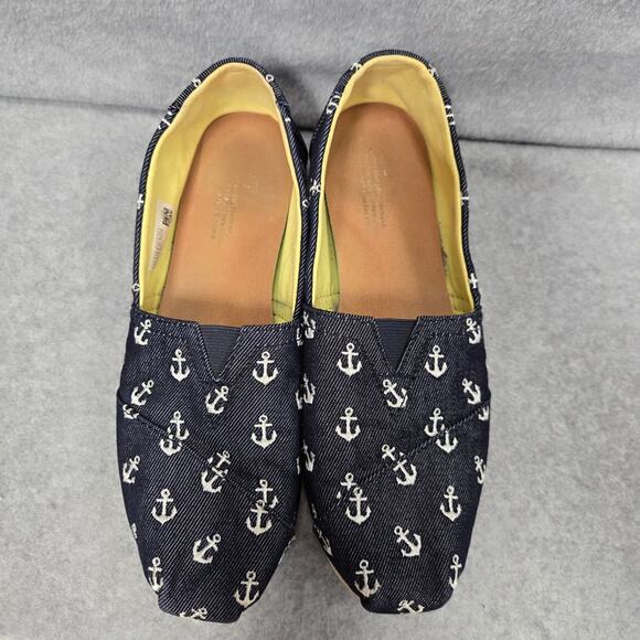 Toms Alpargata Navy Blue Anchor Print Flats Size 8.5 - Picture 2 of 8